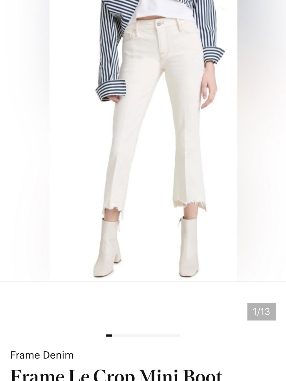 Frame Denim Off White Cropped Bootcut Jeans with Frayed Hem
